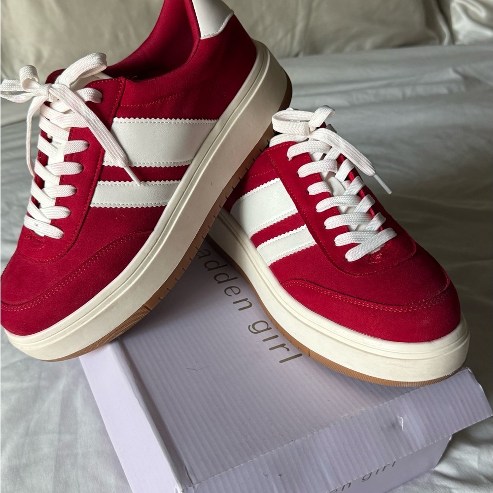 Madden Girl Red and White Platform Sneakers
